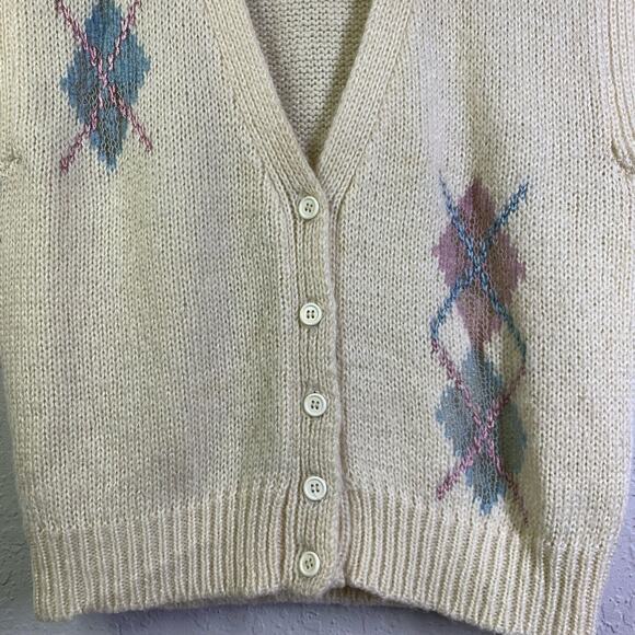 CATALINA Cream Argyle Acrylic Wool Cardigan Sweater Vest Size‎ Medium - Picture 6 of 11